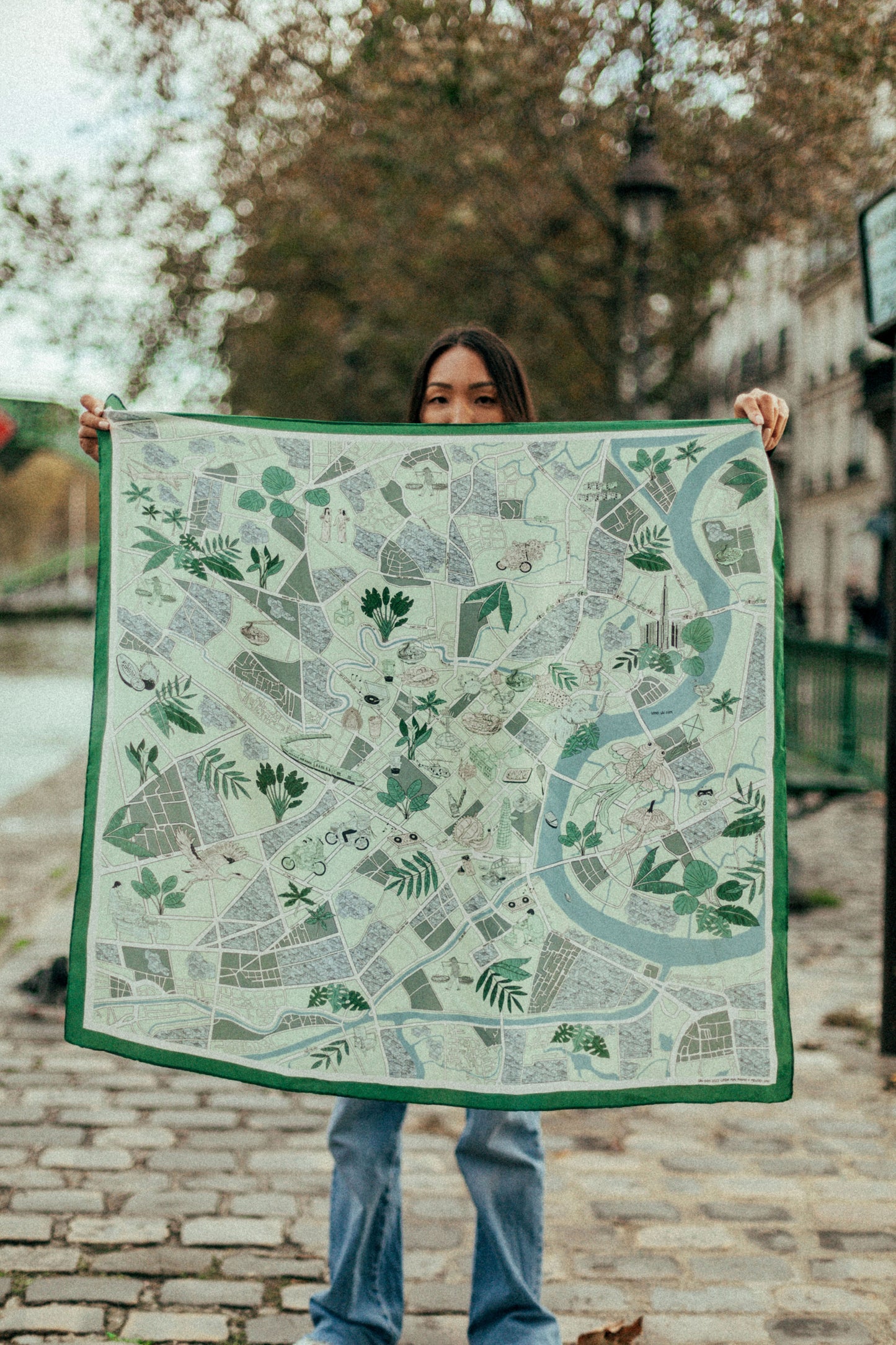 Xmas Scarf Saigon Map 2023 Green